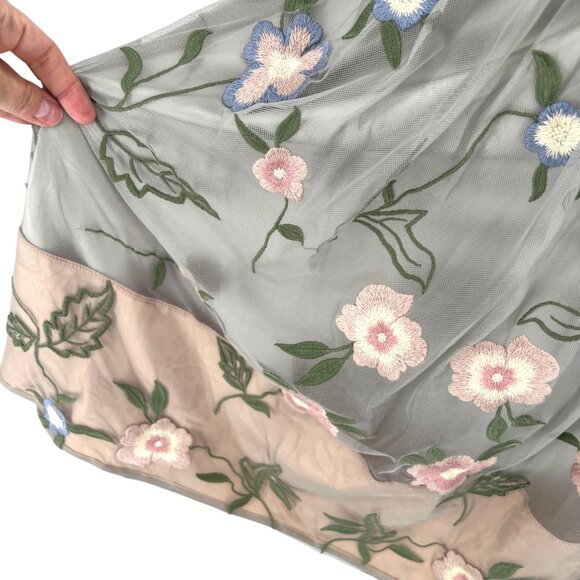 Sundance Peony Floral Embroidered Sleeveless Dress Beige Green Pink Size 8 - Picture 10 of 15